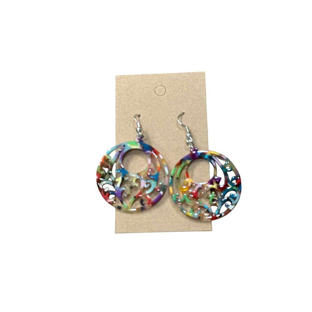 Multi color acrylic filigree disc earrings - so fun! - Picture 3 of 5